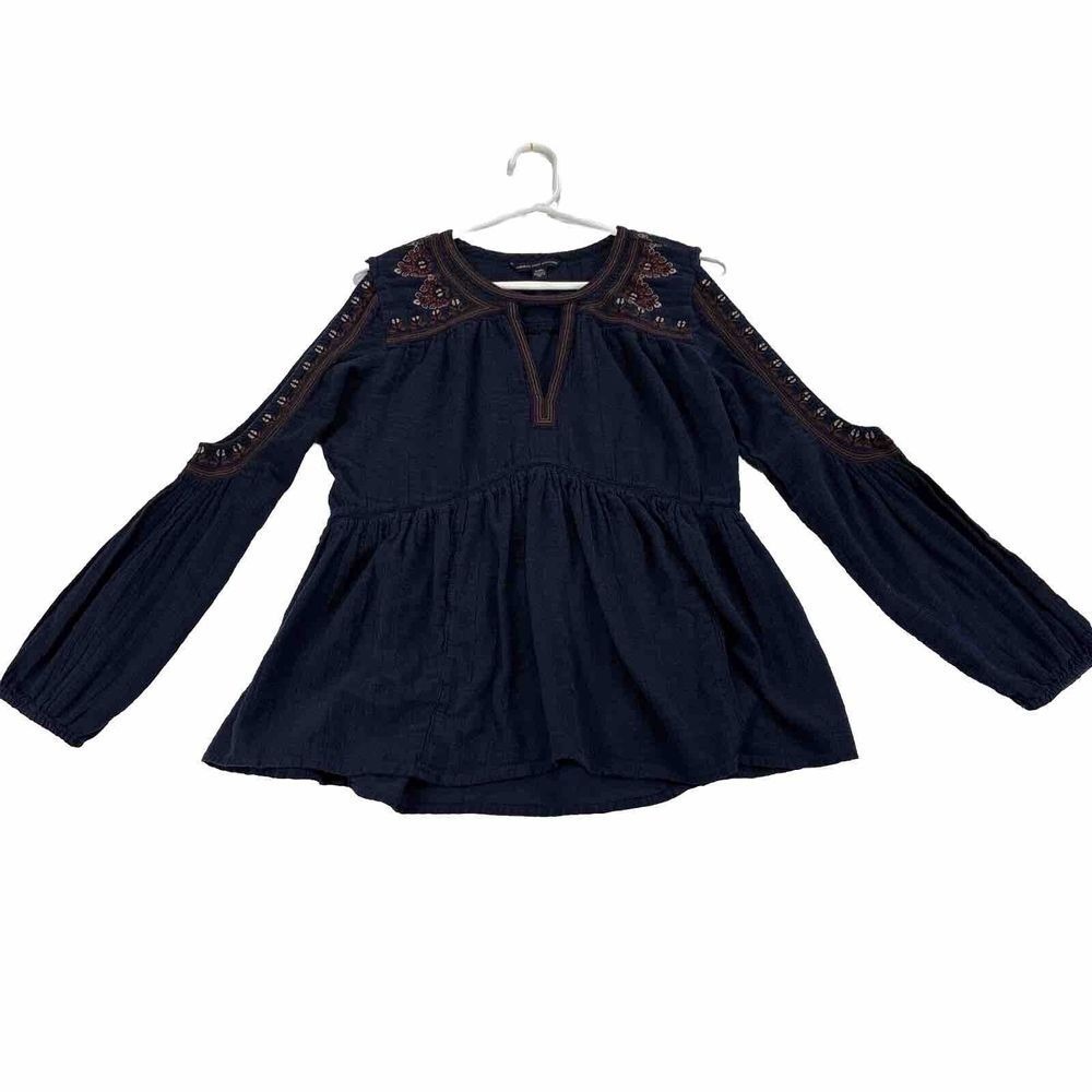 American Eagle Outfitters Tunic Womens M Embroidered Long Sleeve Boho Keyhole